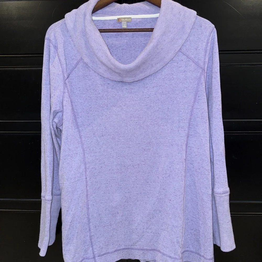 T by Talbots Pullover Sweatshirt Knit Cowlneck Heather Purple XL Cotton